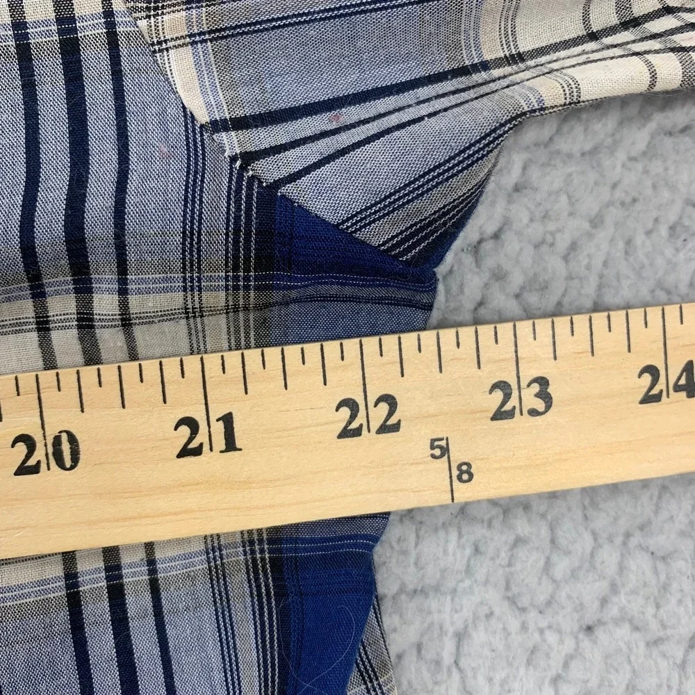 Plains Western Wear Shirt Mens M Blue‎ Plaid Pearl Snap Short Sleeve Yoke